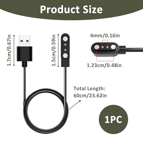 Smart Watch Charger, Smart Watch 2 pin 4mm Charging Cable Magnetic Compatible with YAMAY SW022, Ticwatch GTX, Haylou RT LS05S - Image 2