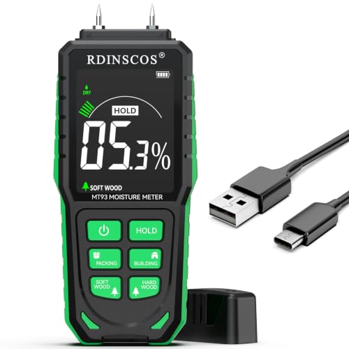 RDINSCOS Rechargeable Moisture Meter for Wood, Walls & Hardw...