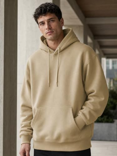 Image of NOBERO Oversized Solid Hooded Sweatshirt for Men | Oversized Hoodie for Men | Hooded Pullover | Cotton Rich Printed Hoodie 280 GSM Fleece