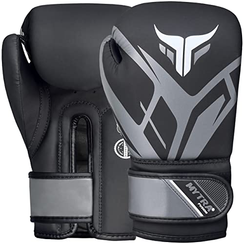 Mytra Fusion Kids Boxing Gloves Junior Boxing Gloves With Ventilated Palm Mma, Muay Thai, Sparring, Fighting, Punching Gloves (Black/Grey, 8-Oz) #TOP5