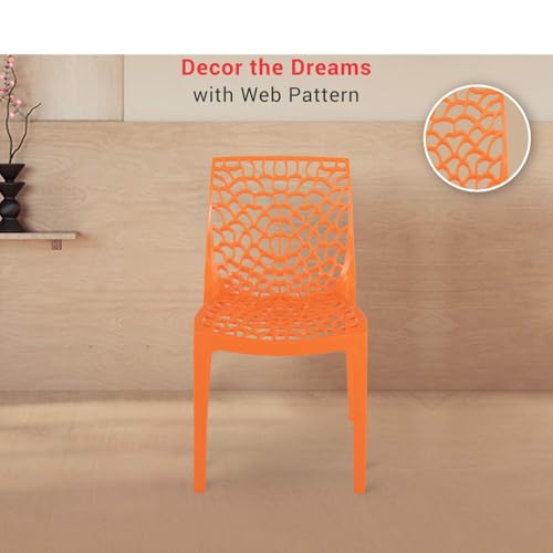 Image of Supreme Web Plastic Chair |Armless Chair for Living Room, Home, Garden, Indoor & Outdoor Use|Weight Bearing Upto 220kgs(Color: Orange; Set of 2)