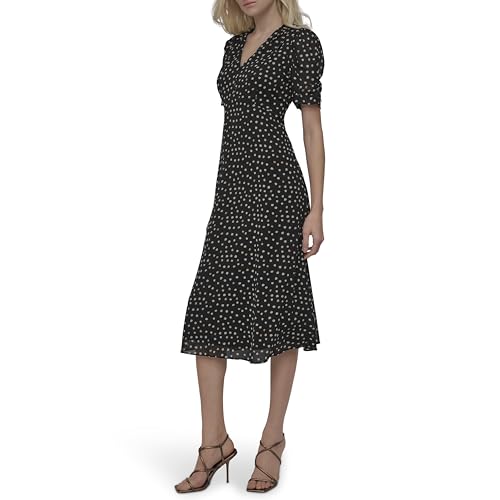 Image of DKNY Women's Short Sleeve Button Front Fit & Flare Midi Dress