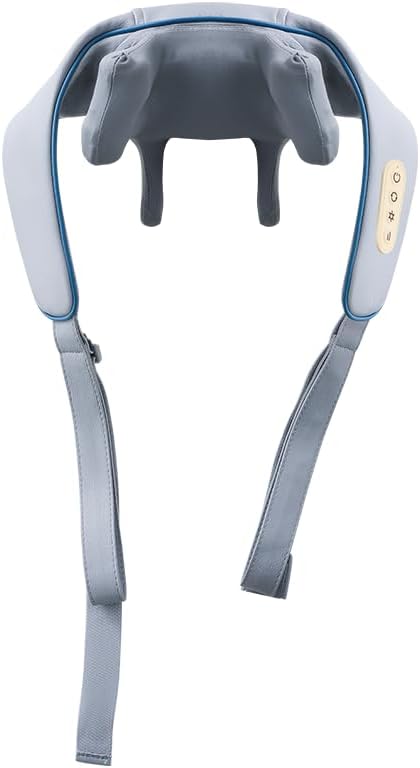 Masajeador de trapecio para alivio del dolor de cuello, hombros y espalda, almohadilla térmica 3D con 2 modos de masaje, correa ajustable para uso