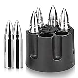 Whiskey Stones Bullets, Stainless Steel Ice Stones Reusable Metal Ice Cubes Beverage Chilling Rocks, Valentines Day Gifts for Him, Shaped of 6 Bullet Whiskey Gifts for Men Women Boyfriend Husband Dad