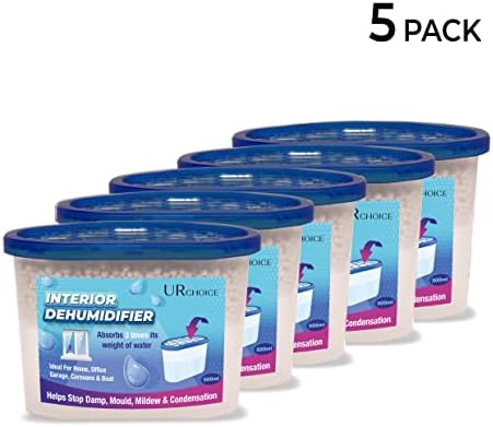 UR CHOICE Interior Dehumidifier - Fast Acting Natural Hydrophilic Crystals - Helps Prevent Damp Mildew Mould Condensation - Ideal for Use Around the Home, Office, Vehicles, & Small Spaces (5)