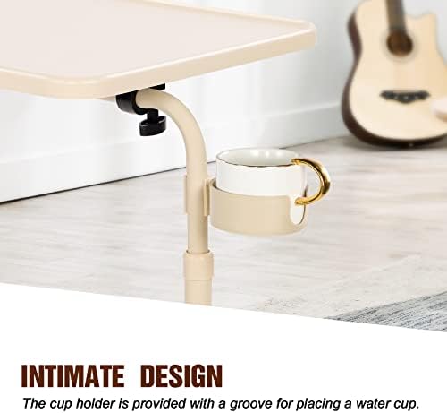 Mobile Laptop Table, Height Adjustable Laptop Desk with Tilting Desktop and Cup Holder, Sofa Side Table for Bed End Table Small Coffee Snack Table for Living Room, Bedroom, Home Office, Warm White