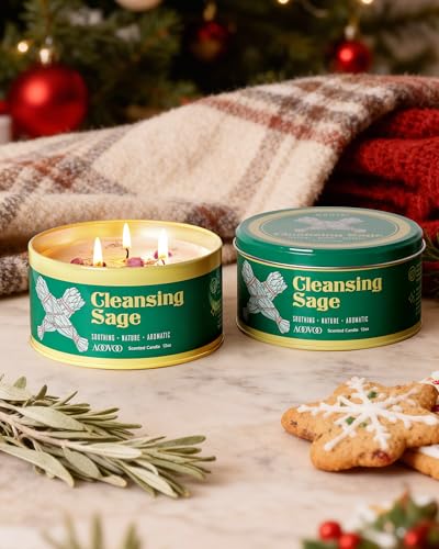 Image of AOOVOO 2 Pack Sage Candle for Cleansing - 3 Wick 24oz Large Scented Candle with Crystals & Sage Leaves Inside, Soy Candles Non Toxic for Meditation Spiritual Gift, Aromatherapy Candle for Women Men