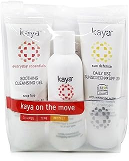 Kaya On The Move Kit | 3 Step Routine | Travel Friendly Kit | Contains Cleansing Gel + Alcohol Free Toner + Sunscreen SPF3...
