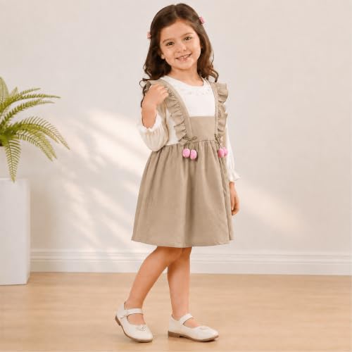 Image of Baby Girls Pink Frock Dress with White Full Sleeves | Cute Casual Dress for Girls | Stylish Flared Knee Length Kids Dress | Birthday, Festive & Everyday Wear