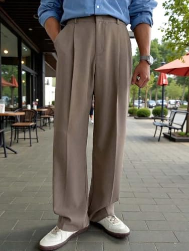 Image of KOTTY Men's Wide Leg Casual Style Korean Trousers with Relaxed Fit Tailoring Modern Structured Design for Professional Wear