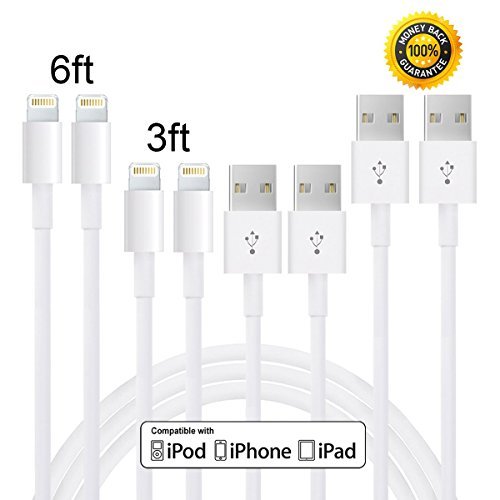 Wecharge(TM) 2pack 3FT 2pack 6FT Lightning to USB Sync and Charging Cable Cord for iPhone 6s plus/6s/6 plus/6/5s/5c/5/iPad Air(White)