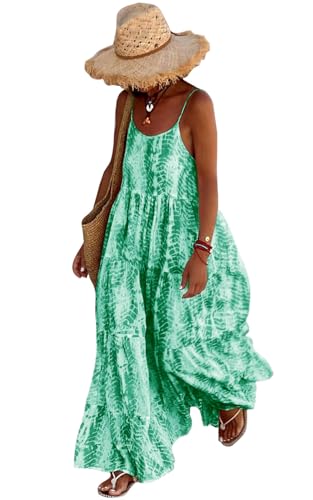 PRETTYGARDEN Women's Summer Casual Floral Printed Maxi Dress Bohemian Spaghetti