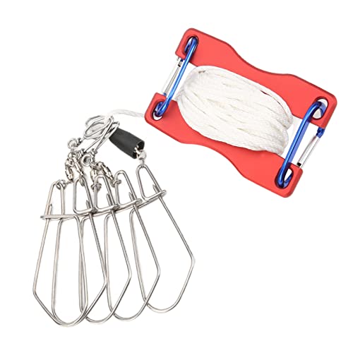 Spryflower Cerradura para Peces Vivos, Cerradura portátil de Acero Inoxidable para cebaderos de Pesca con Cuerda de Nylon Resistente al Desgaste de 8 m, mosquetón en Forma de D y Pasador de (Roja)