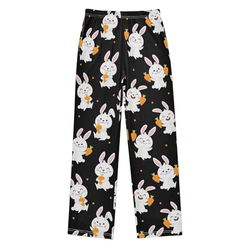 Boys' Pants Cute White Bunny Arrot Long Bottoms Jogger Pants Elastic Waist Trousers with Pockets S-XL