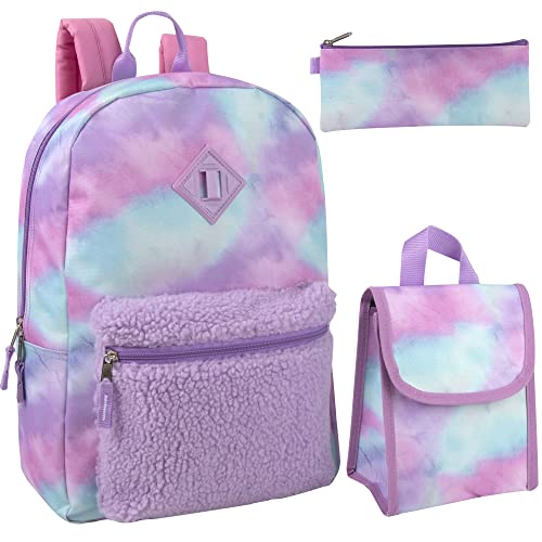 Trail maker Mochila com lancheira e estojo de lápis para meninas e meninos, mochilas de 43 cm para crianças para escola (nuvens coloridas)