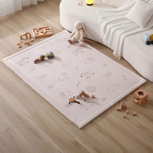 Image of Hakuna Matte CloudSoft Baby Play Mat for Floor 47 inch x 67 inch Safari Animals | Coral Velvet high-density foam Rug for Crawling Cozy Play - Non-Slip, Water-Resistant, Easy-Care Tummy Time Mat