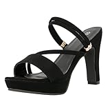 getmorebeauty Women's Chunky High Heels Slingback Sandals Open Toe Ankle Strap Slip On Platform Dress Shoes (Black US9.5)