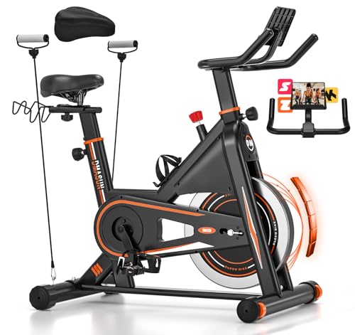DMASUN - Exercise Bike, DMASUN Silent Magnetic Resistance 350 LB Capacity Stationary Bike for Home with Pull Ropes, App Compatible, Workout Bike with Solid Flywheel and Tablet Holder