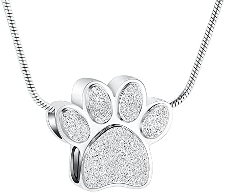 Paw Print Urn Necklace for Ashes, Cremation Jewelry for Ashes Urn Necklace Keepsake Jewelry for Pet/Dog’s/Cat’s Ashes Pendant Memorial Gifts for Man/Women…