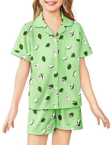 Image of Arshiner Girls Pajamas Sets Short Sleeve Kids Pjs Button Down Sleepwear | Cute Printed Pajamas for Little & Big Girl, Lightweight Comfy Fabric, 2-Piece Outfits, Perfect for Lounge Pajamas Party