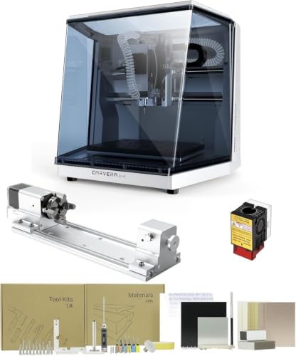 MAKERA Carvera Air 3-in-1 CNC-Maschine mit 4.-Achse-Drehmodul & 5W Laser - Geschlossenes System für 3D-Zylinder, Filigrane Lasergravur & Metall-Bearbeitung im Home-Lab & Atelier