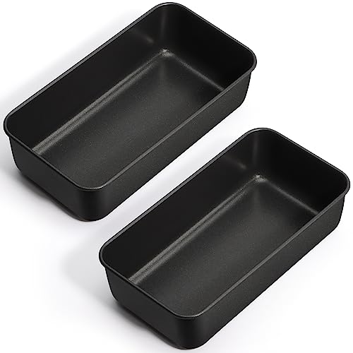 P&P CHEF Loaf Pan Set, 9 x 5 Inch Bread Pans, Stainless Steel Loaf Toast Baking Pans For Bread Meatloaf Lasagna Cake, Healthy & Non Toxic, Oven Safe& Easy Clean, (Black, 2Pcs)