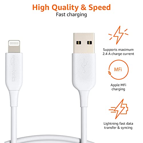 Amazon Basics Abs Usb-A To Lightning Cable Cord, Mfi Certified Charger For Apple Iphone 14 13 12 11 X Xs Pro, Pro Max, Plus, Ipad, White, 3-Ft, 2-Pack #TOP2