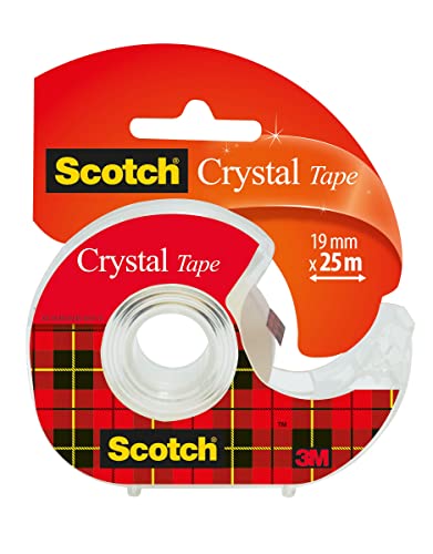 Scotch Crystal Cinta supertransparente, 19 mm x 25 m, 1 rollo en dispensador manual/paquete