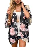 Women's Kimono Plus Size Cover Up Floral Print Short Sleeve Lightweight Cardigan Loose Casual Summer Blouse Boho Tops