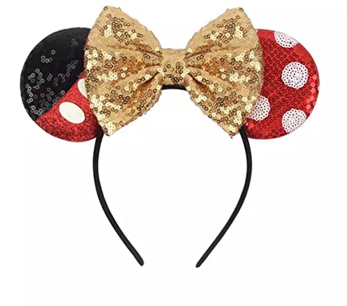 Image of CLGIFT Rose gold Minnie Ears,Pick your color, Iridescent Minnie Ears, Silver gold blue minnie ears, Rainbow Sparkle Mouse Ears,Classic Red Sequin Minnie Ears (Gold Minnie)
