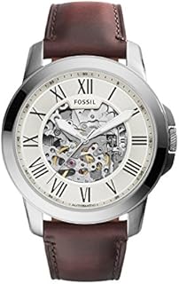 Fossil Herrenuhr Grant, mechanisches Automatikwerk, 45mm Silbernes Edelstahlgehäuse mit Lederarmband, ME3099