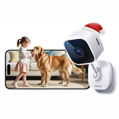 Outinput 2K 3MP Indoor Security Camera, Dog Camera, Home Cameras, WiFi Baby Monitor with Night Vision, Motion/Sound Detection, 2-Way Talk, APP Control, Cloud & SD, 24/7 Recording Pet Cam