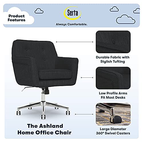 Serta Ashland Ergonomic Home Office Chair With Memory Foam Cushioning Chrome-Finished Stainless Steel Base, 360-Degree Mobility, Charcoal #TOP1