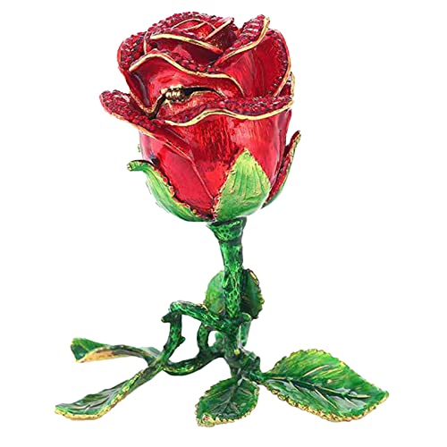 Wedding Creative Alloy Rose Flower, Jewelry Storage Organizer Box, Necklace Rings Wedding Necklace Rings Earrings Box Decorative Ornament Cover