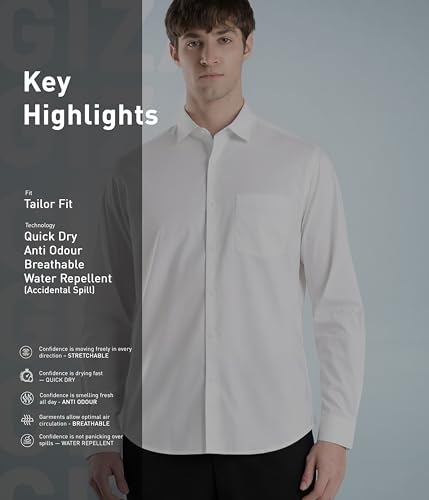 Image of TURMS Men's Premium Egyptian Giza Cotton Solid Shirt | Anti Odor Water Repellent | Breathable & Stretchable