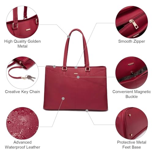 Image of LOVEVOOK Laptop Bag for Women 17.3 Inch Tote Bags Waterproof Leather Briefcase Computer Women Business Office Work Bag,Christmas Red