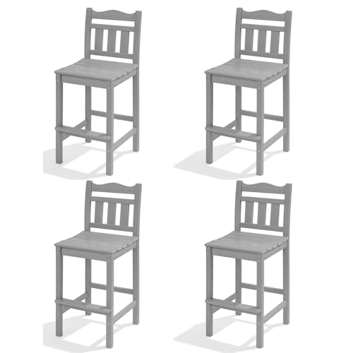 Image of Outdoor Bar Stools Set of 4, HDPE Adirondack Bar Chairs with Backs, All-Weather High Top Patio Chairs, Heavy Duty Armless Bar Height Chair for Balcony, Garden, Deck (Slate Grey, 4pcs Set)