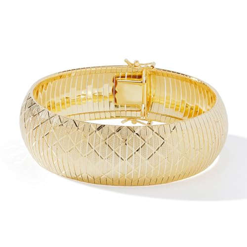 JTV 18K Gold-Plated Flexible Bangle Bracelet for Women - Chunky Diamond-Cut Design Over Bronze - Tarnish-Resistant - Luxury Yellow Gold Jewelry - Gift-Boxed