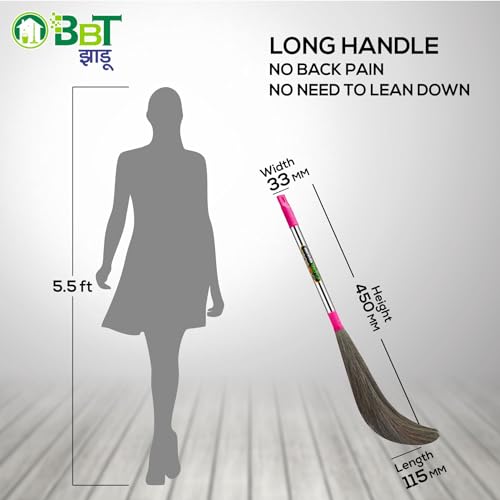 Image of BBT Phool Jhadu | Natural Grass Broom Stick for Home Cleaning | Eco-Friendly Long Handle Jhadu | Anti Dust, Lightweight & Durable Pack of- (1, NO-1)
