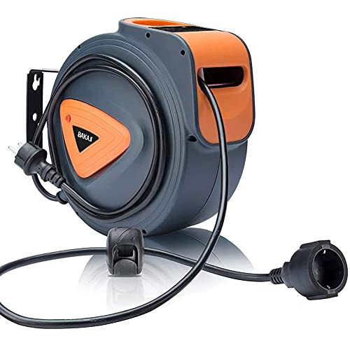 BAKAJI Avvolgicavo Elettrico con Cavo 15 mt Presa Shucko Fissaggio a Parete Muro Sistema Blocco...