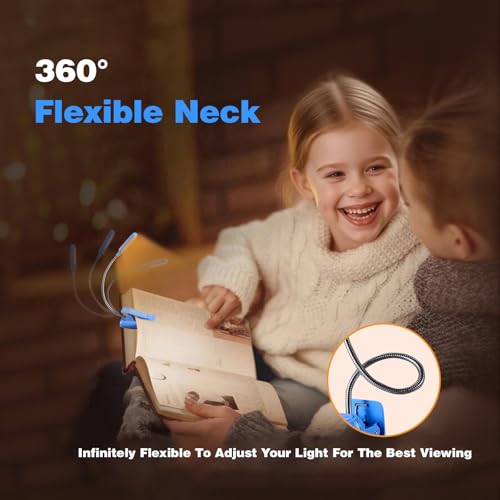 Image of VAVOFO Rechargeable Book Light for Reading in Bed Kids, 7 LED Reading Light with 9-Level Warm Cool White Daylight, Eye Care Lamp with Power Indicator for Bookworms (Blue Lotus)