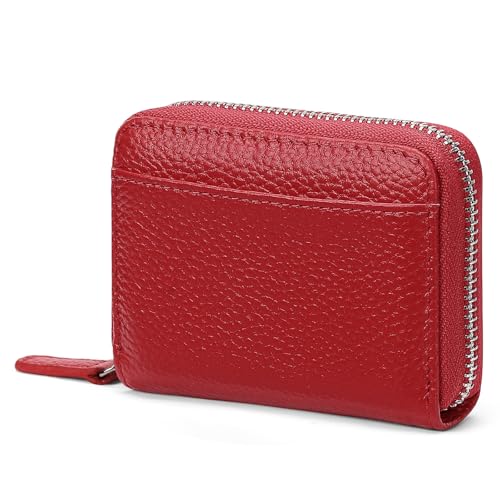 Image of SENDEFN RFID Credit Card Holder for Women Small Leather Zipper Card Case Wallet 15 Slots