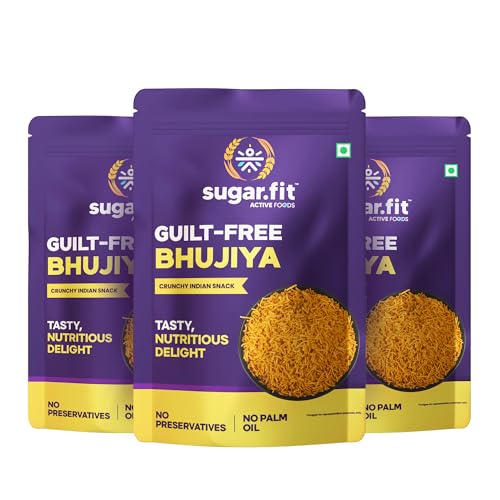 Image of Sugar.fit Guilt Free Bhujia, Low GI sugar free, high protein namkeen, no palm oil, no trans fat, diabetic friendly, healthy snack - 100g (Pack of 3)