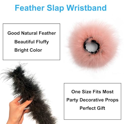 2Pcs Feather Wristbands, 9.65inch Soft Feather Wrist Slap Bracelet Cuffs, Snap Ring, Circle Slap Wrist Decoration Cuffs for Party Decoration3