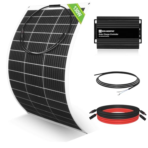 ECO-WORTHY 130W Flexible Solar Panel Kit for Golf Cart,520wh/day Generation, Charge While Driving, Extend Battery Life,Go Further：1pc 130W Solar Panel+48V/60V/72V MPPT Boost Charge Controlle