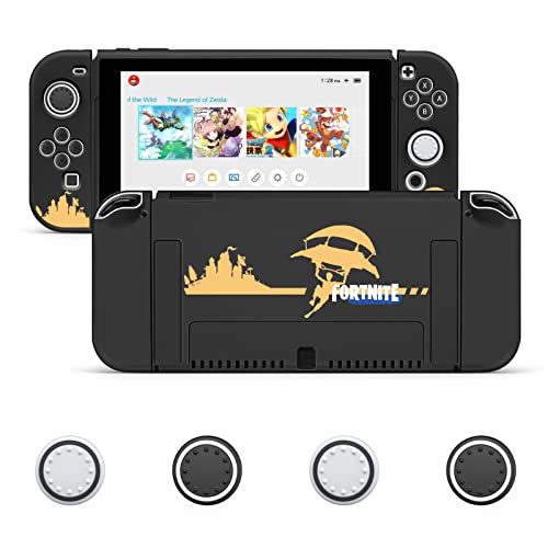 JINGDU Funda protectora compatible con Switch OLED, funda delgada de TPU acoplable, accesorios para consola Switch OLED y Grip Joy-Con, el protector de interruptor con 4 tapas de agarre para el pulgar