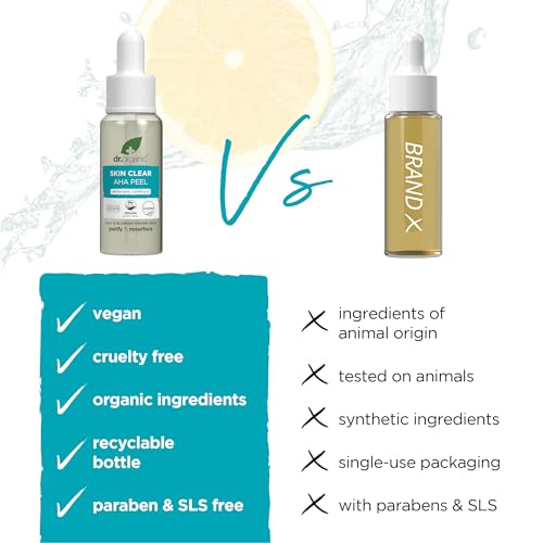 Dr Organic - Skin Clear AHA Peel with Fruit Acids - Women's & Men's Skincare - Oil & Blemish Control, Pore Reducing & Clearer Skin - Vegan, Cruelty, Paraben & SLS Free - 30ml - 1 Pack