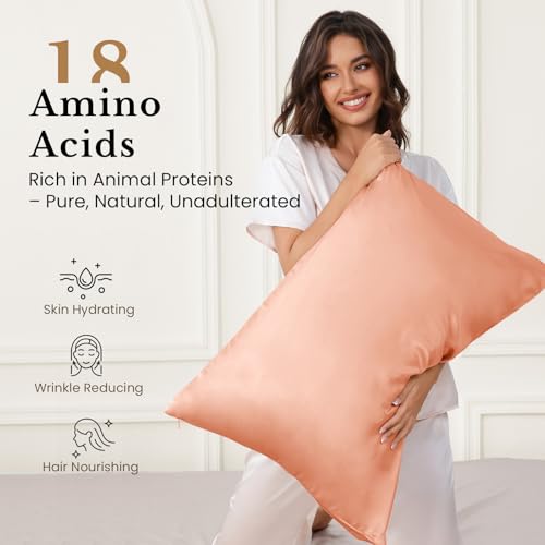 Image of THXSILK 100% 25 Momme Mulberry Silk Pillowcase for Hair and Skin Heath, Best Gift Choice, Grade 6A+ Silk Both Sides, Natural Mulberry Silk Pillow Cover with Zipper, 1pc (King 20 inchx36 inch, Rose Gold)