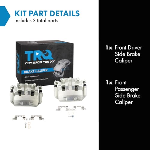 Image of TRQ Front Brake Caliper Set Zinc Coated Brackets Hardware Compatible with 2005-2021 Nissan Frontier 2005-2012 Pathfinder 2005-2015 Xterra