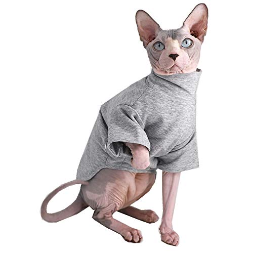 Sphynx Cat Clothes Winter Thick Cotton T-Shirts Double-Layer Pet Clothes, Pullover Kitten Shirts With Sleeves, Hairless Cat Pajamas Apparel For Cats & Small Dogs (L (8.8-11 Lbs), Grey) #TOP10